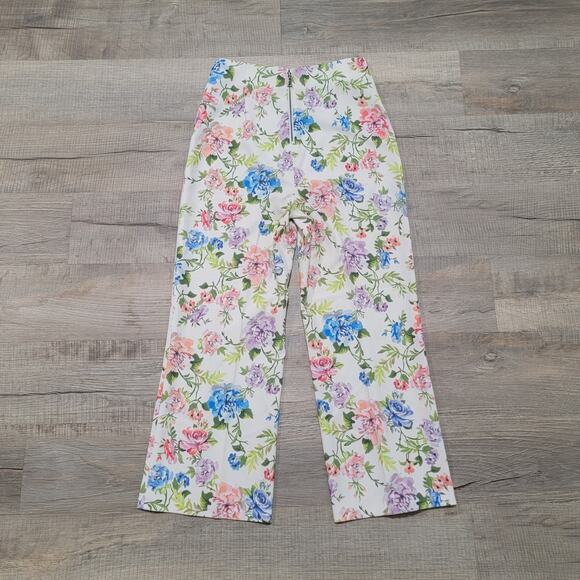 Alice + Olivia Lorinda Cropped Floral Gardenia Wide Leg Crepe Pants Size 2 - Picture 3 of 11